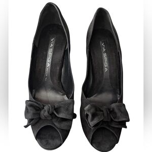 Vtg Black Via Spiga Peep toe Heels 8.5 Italy